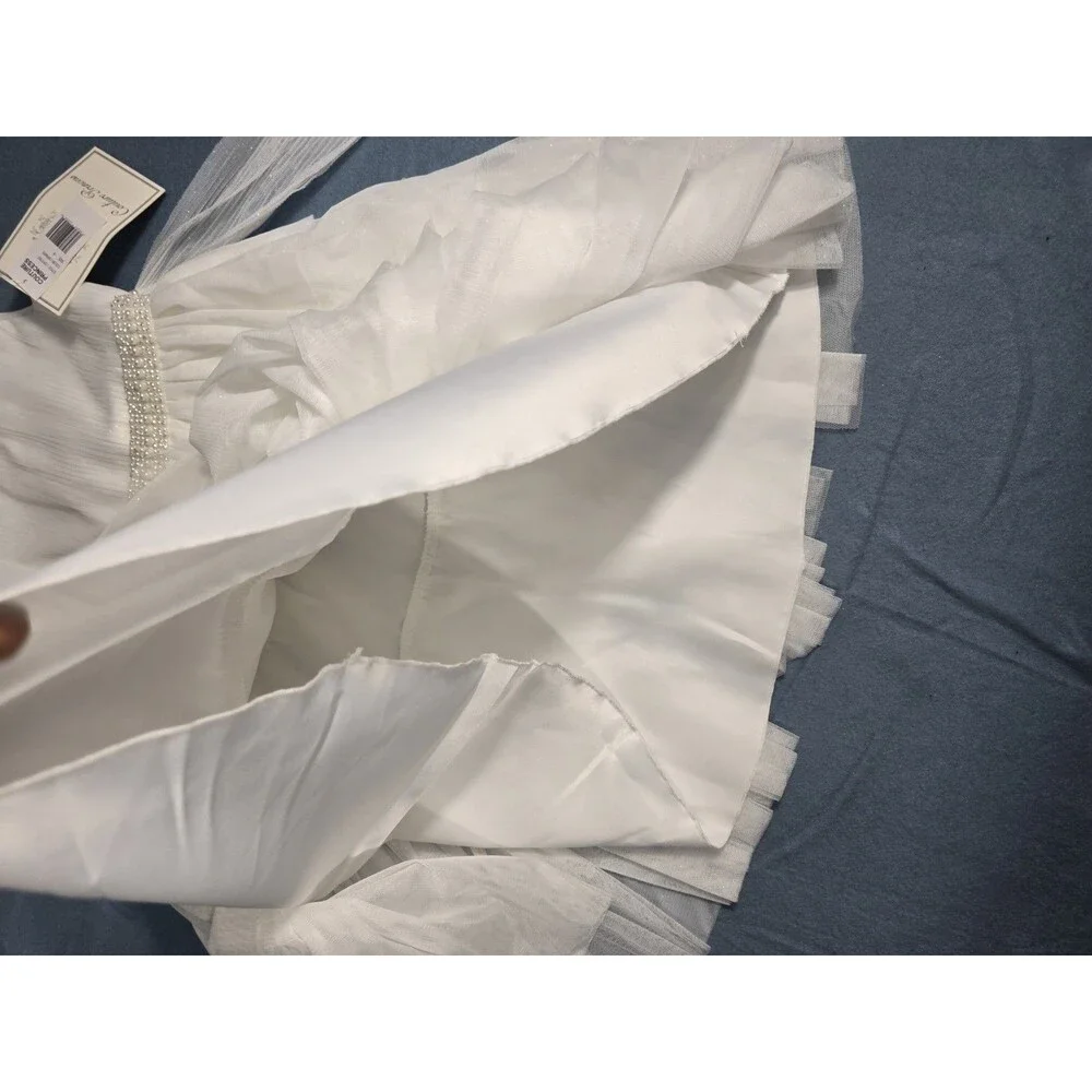 Couture Princess Girls' Ivory Pearl-Trim Ruffle Tulle Formal Flower Girl  8 NWT